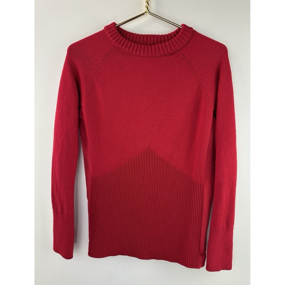 ✨2/$20 Athleta Mesa Sweater Wool Blend Radiant Red Small Raglan Ribbed Crew - Picture 2 of 11